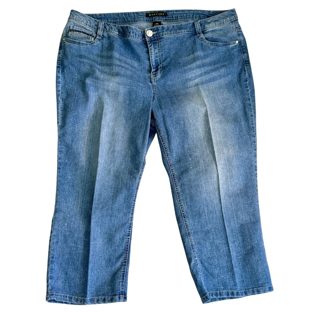 Baccini Capri Jeans Women's 20W Blue Stretch Embellished Pocket Crop Denim EUC‎